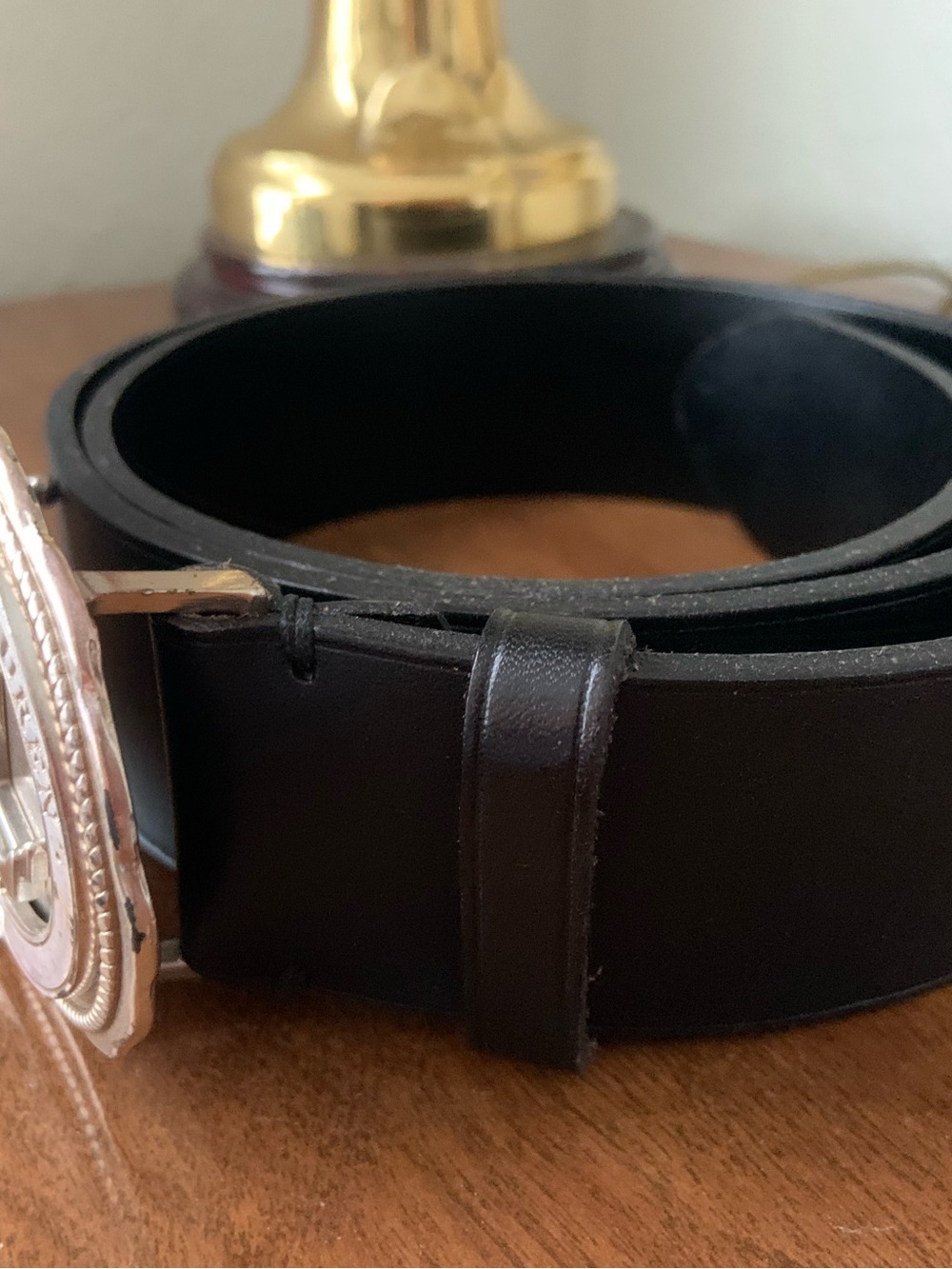 Lauren Ralph Lauren Silver RL Oval Logo Buckle on Black Leather Belt - Picture 5 of 8